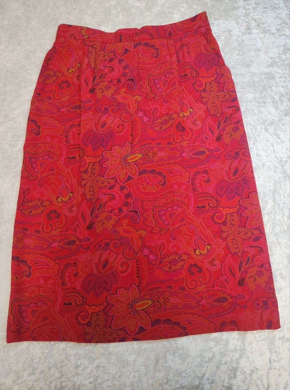 Vintage Evan-Picone Womens Red w/ Floral Pattern A-line Pencil Skirt-Size 8